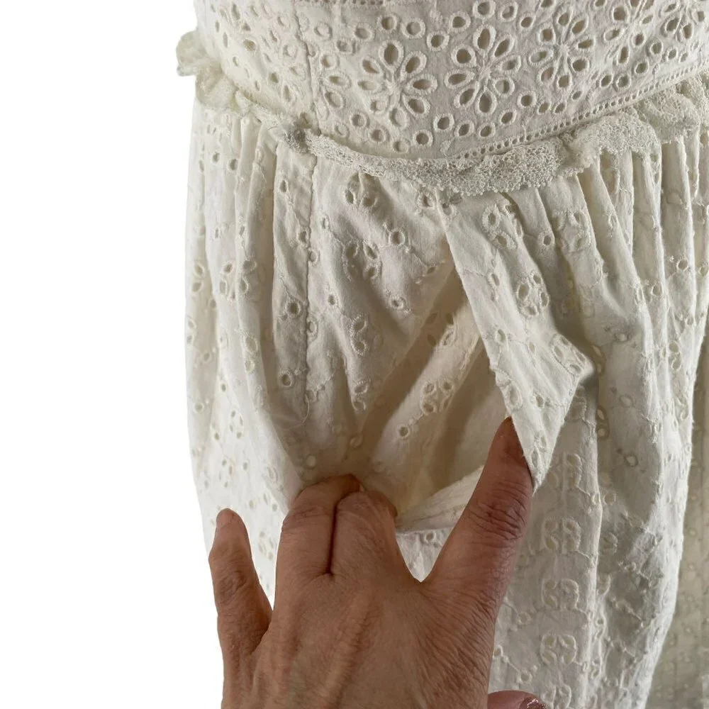J. Crew Ivory Eyelet Mini Dress Button Front Short Sleeve Casual Summer Size 10